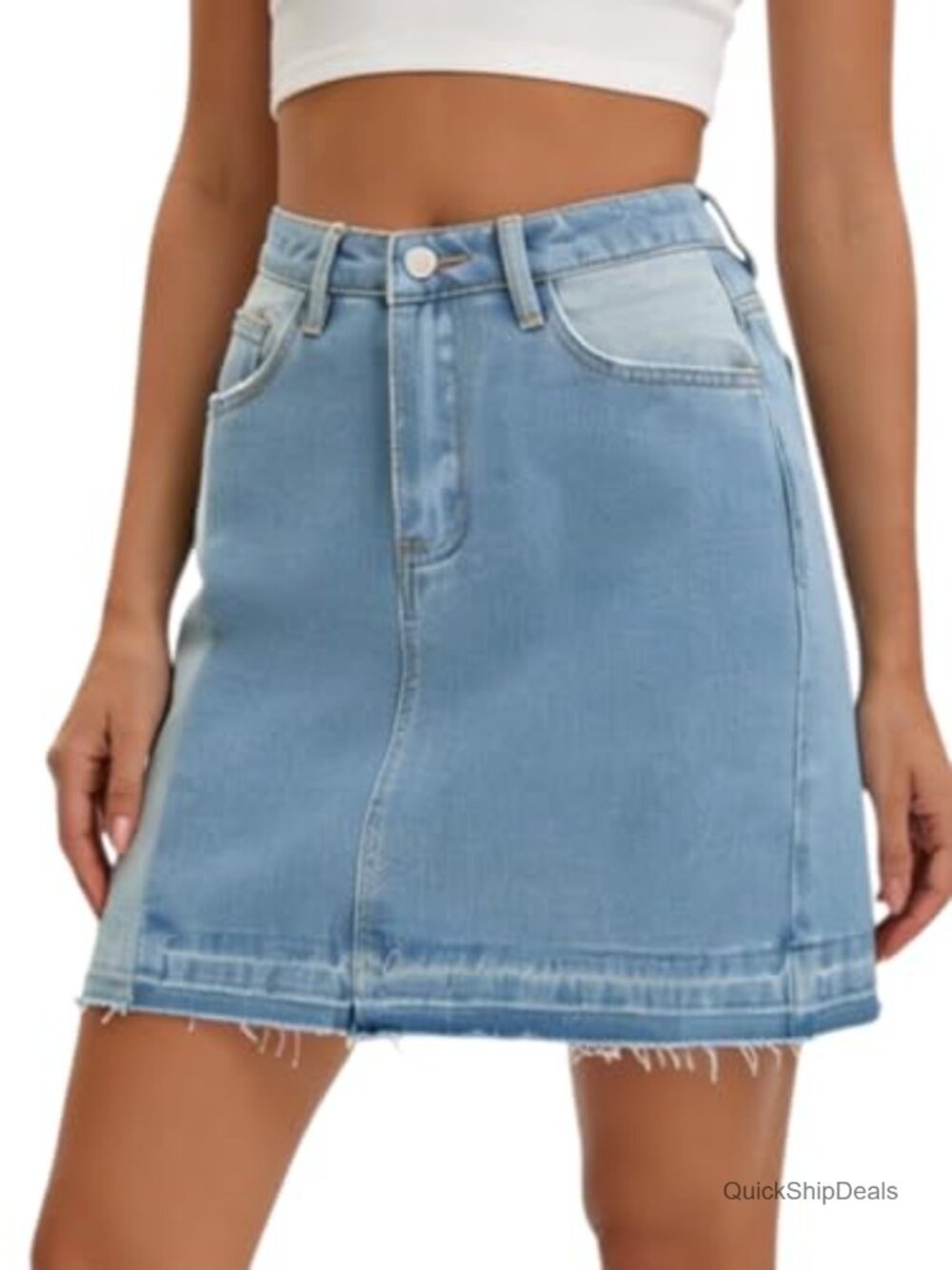 Womens Mini Denim Skirt High Waisted A Line Raw Hem Patchwork Casual